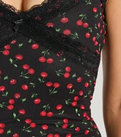 Cherry On Top Lace Trim V-Neck Mesh Mini Dress