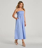 Signature Stripes Strapless A-Line Maxi Dress