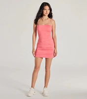 Smooth Silhouette Ruched Bodycon Mini Dress