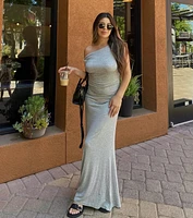 Casual Chic Ruched Ribbed Knit Maxi Dress