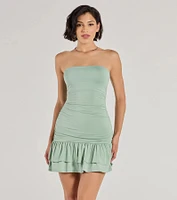 Here Comes The Sun Strapless Ruffled Mini Dress
