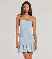 Here Comes The Sun Strapless Ruffled Mini Dress
