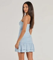 Here Comes The Sun Strapless Ruffled Mini Dress