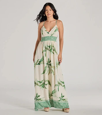 Fiji Feeling Sleeveless Lace-Up Tropical Maxi Dress