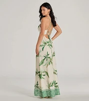 Fiji Feeling Sleeveless Lace-Up Tropical Maxi Dress
