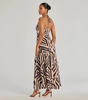 Chic Breezes Halter Boho Satin Maxi Dress