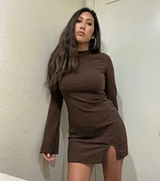 Casual Chills Long Sleeve Slit Mini Dress