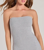 She's The Main Rib Knit Strapless Midi Dress