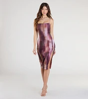 Dreamy Look Abstract Print Mesh Midi Dress