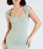 Cute Ease Cap Sleeve Cutout Midi Dress