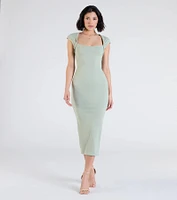 Cute Ease Cap Sleeve Cutout Midi Dress