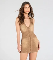 Style Stride V-Neck Collar Denim Mini Dress