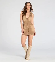 Style Stride V-Neck Collar Denim Mini Dress