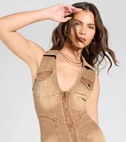 Style Stride V-Neck Collar Denim Mini Dress