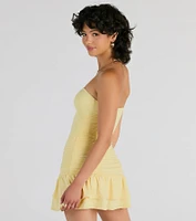 Here Comes The Sun Strapless Ruffled Mini Dress
