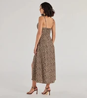Elevated Leopard Print Woven A-Line Midi Dress