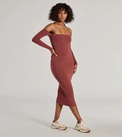 Carefree Chic Long Sleeve Ribbed Knit Midi Dress