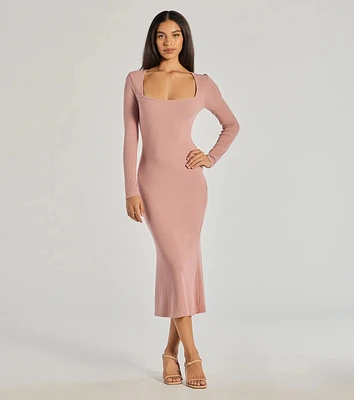 Basic Cutie Long Sleeve Knit Midi Dress