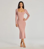 Basic Cutie Long Sleeve Knit Midi Dress