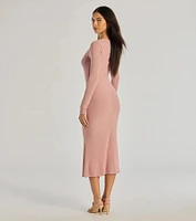 Basic Cutie Long Sleeve Knit Midi Dress
