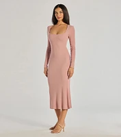 Basic Cutie Long Sleeve Knit Midi Dress