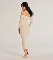Sharp Lines Asymmetrical Long Sleeve Midi Dress
