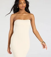 Simply Chic Strapless Ribbed Knit Midi Dress