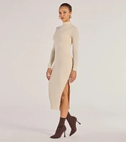 The Essential High-Slit Ribbed Knit Midi Dress