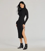 The Essential High-Slit Ribbed Knit Midi Dress