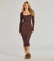 Modern Minimalist Long Sleeve Midi Dress