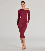Classic And Sleek Knit Off-Shoulder Long Sleeve Midi Dress