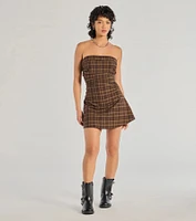 Cute Plaid Strapless A-Line Mini Dress