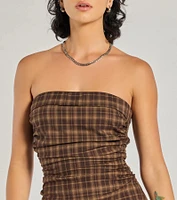 Cute Plaid Strapless A-Line Mini Dress
