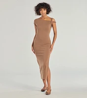 Twist Of Chic High-Slit Knit Midi Dress