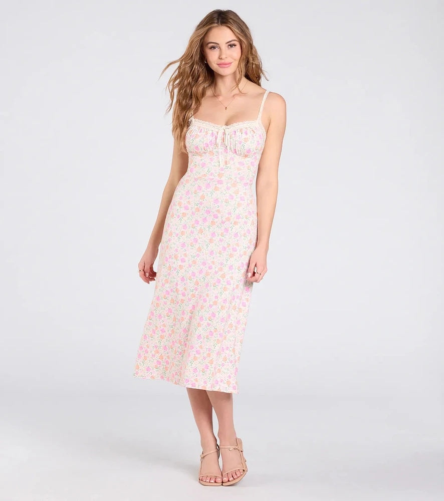 Darling Vibe Ditsy Floral A-Line Midi Dress