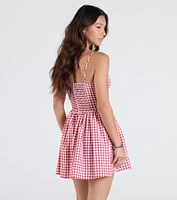 Get Cutesy V-Neck Gingham Skater Dress