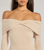 Flirty Twist Off-The-Shoulder Soft Knit Mini Dress