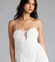 Easy And Breezy Lace-Up Midi Dress With Pockets