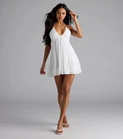 Sweet Talker Strappy Back Halter Skater Mini Dress