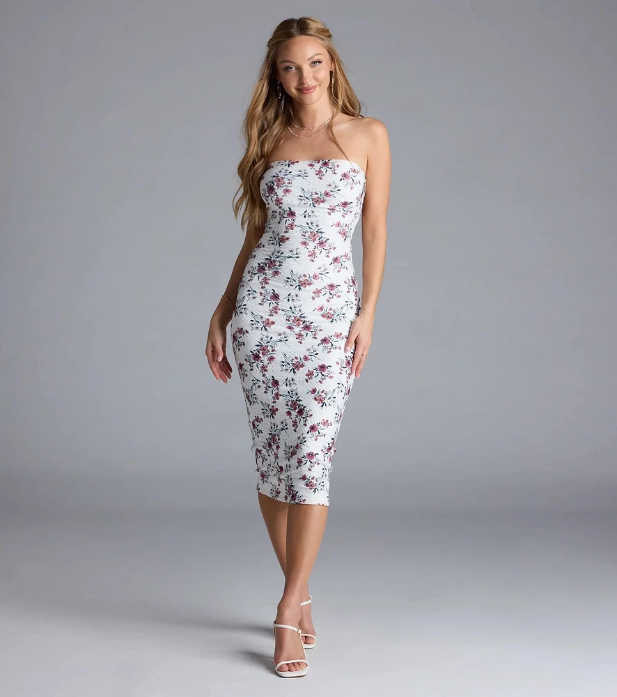 Blissful Cutie Floral Bodycon Midi Dress