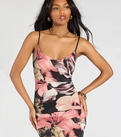 Vacay Bound Tropical Floral Ruched Knit Maxi Dress