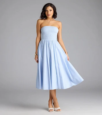 Breeze By Strapless Striped A-Line Midi Dress