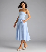 Breeze By Strapless Striped A-Line Midi Dress