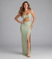 Vacay Mode Buckle Cutout Slit Maxi Dress