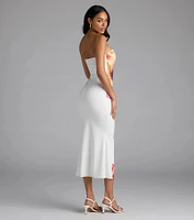 Set For Vacay Tropical Floral Strapless Midi Dress