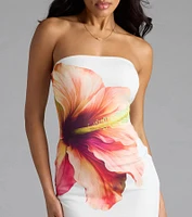 Set For Vacay Tropical Floral Strapless Midi Dress