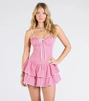 Such A Sweetie Open Back Gingham Ruffle Skater Dress