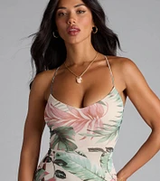 Kiss The Sun Tropical Lace-Up Slit Maxi Dress