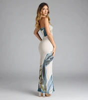 On A Vacay Strapless Tropical Slit Maxi Dress