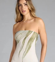 On A Vacay Strapless Tropical Slit Maxi Dress